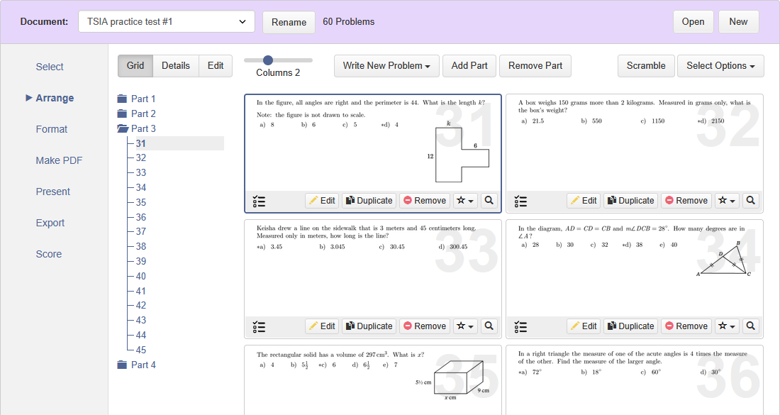 TSIA Arrange tab parts