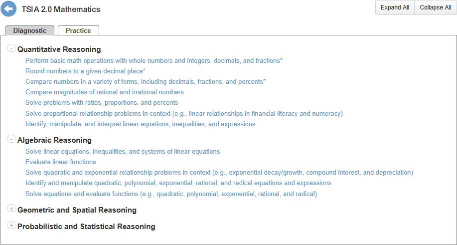 TSIA bank diagnostic tab