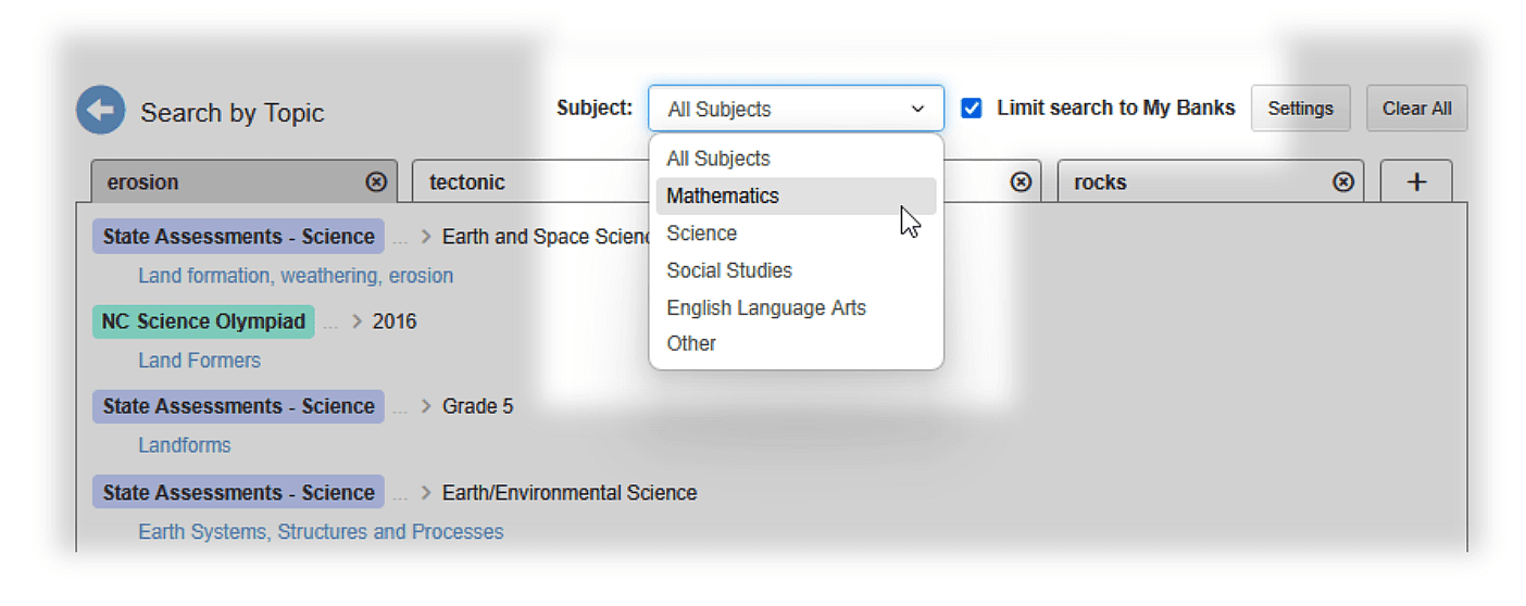 search subject dropdown